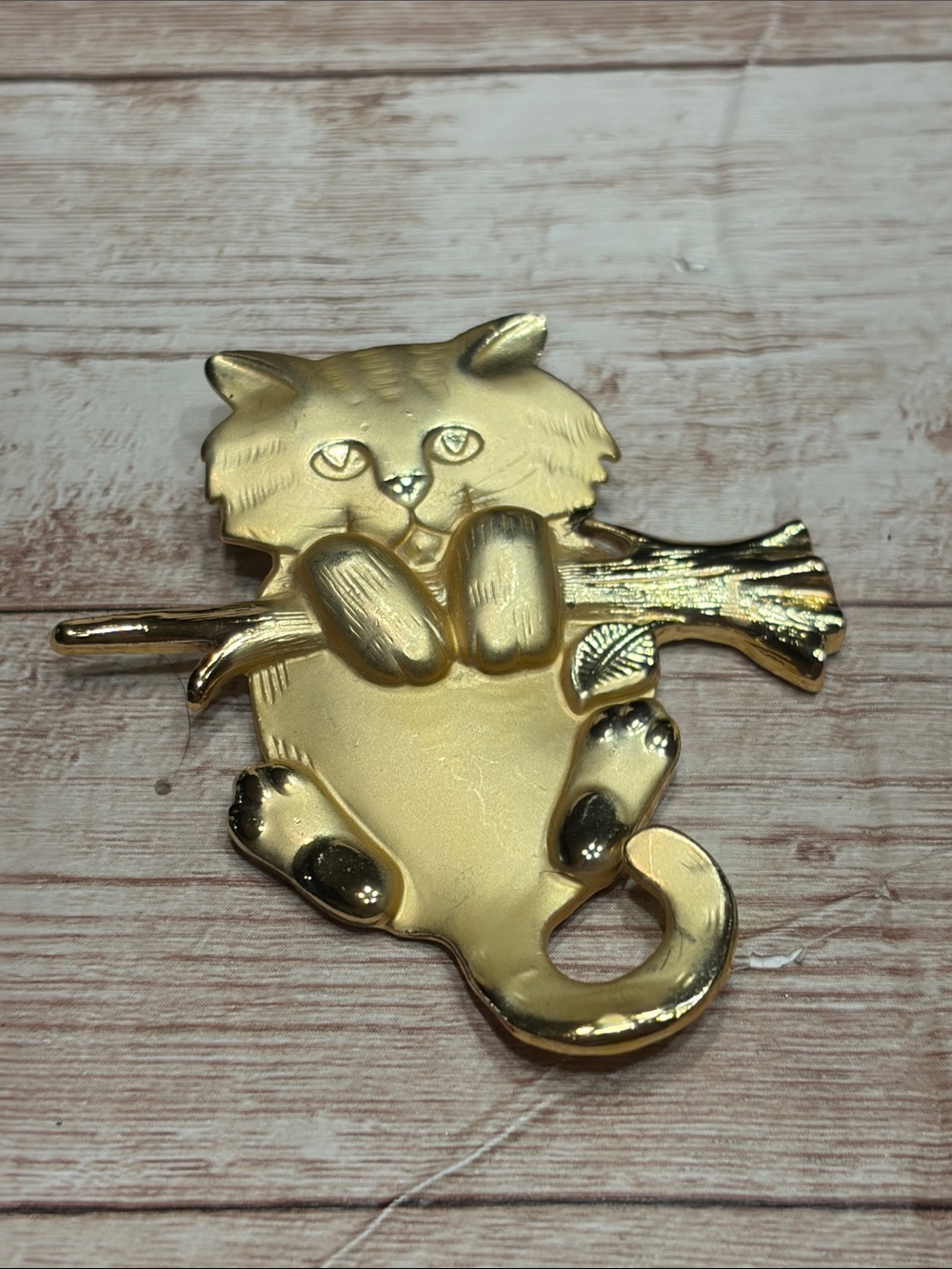 Vintage AJC Gold Cat Brooch Pin - Shiny Gold Cat Accessory